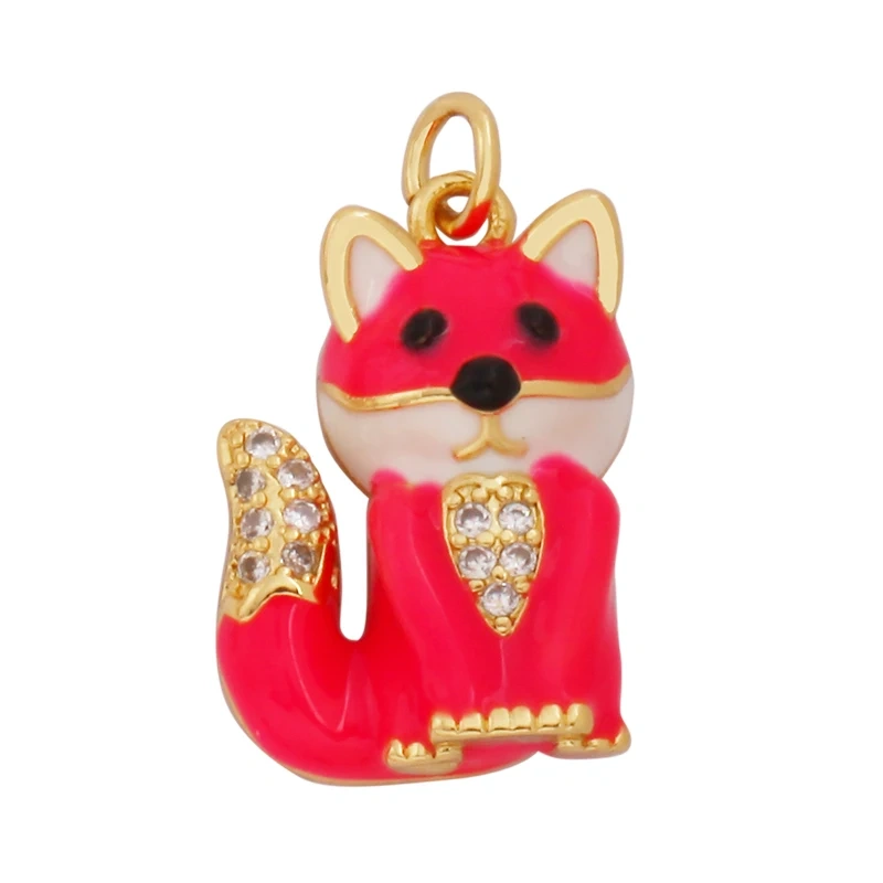 Fine Bird Cat Rabbit Owl Fox Animal Charm Pendant,Unique Bear Elephant 18K Gold Zircon Necklace Bracelet for Jewelry Supply L43