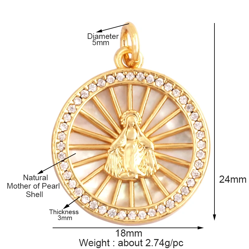 Shell 18K Gold Inlaid Zirconia Charm Geometry Pendant,Holy Religious Jesus Virgin Mary Jewelry Necklace Accessories Supplies M70