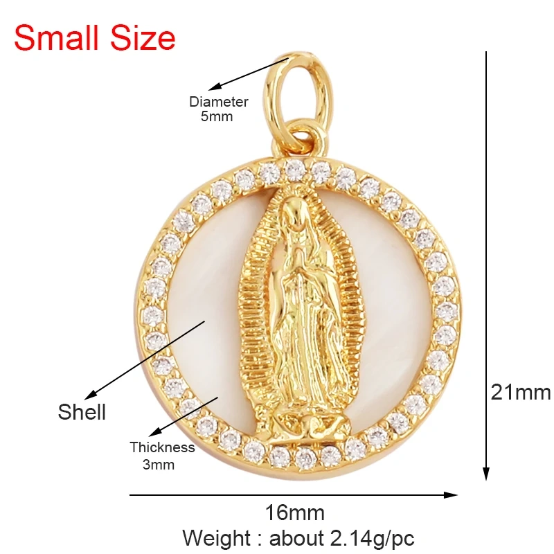 Shell 18K Gold Inlaid Zirconia Charm Geometry Pendant,Holy Religious Jesus Virgin Mary Jewelry Necklace Accessories Supplies M70