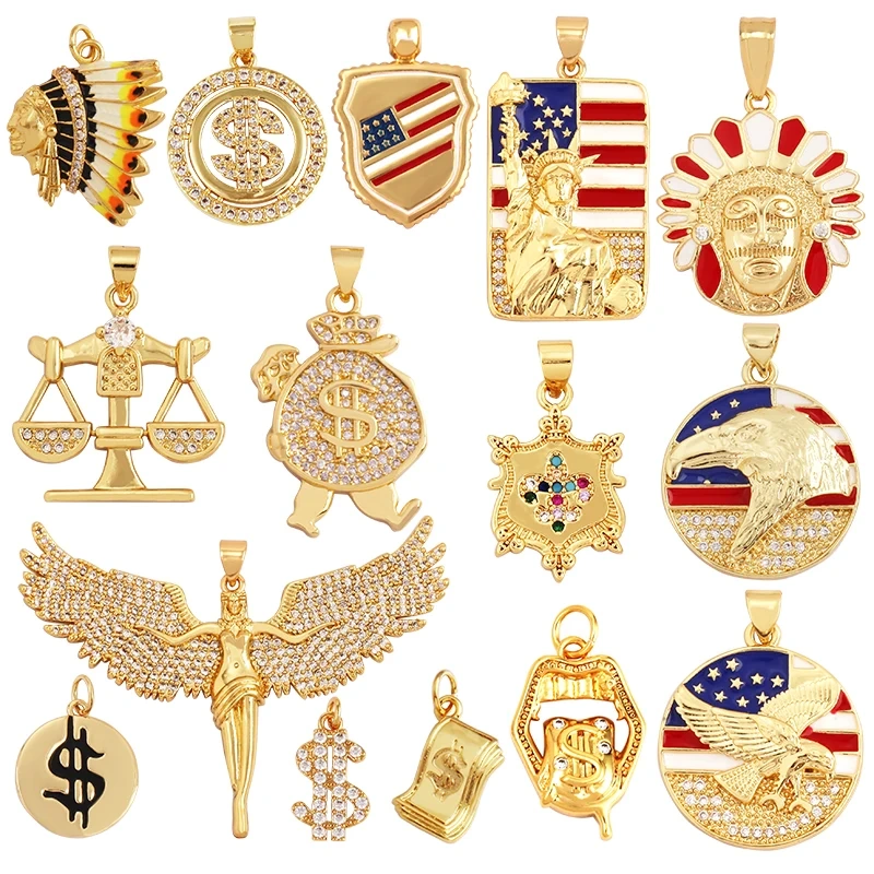 Statue of Liberty Angel Eagle Money Coin Charm Pendant,18K Gold Plated Colour,Necklace Bracelet for Handmade Jewelry Supply L27