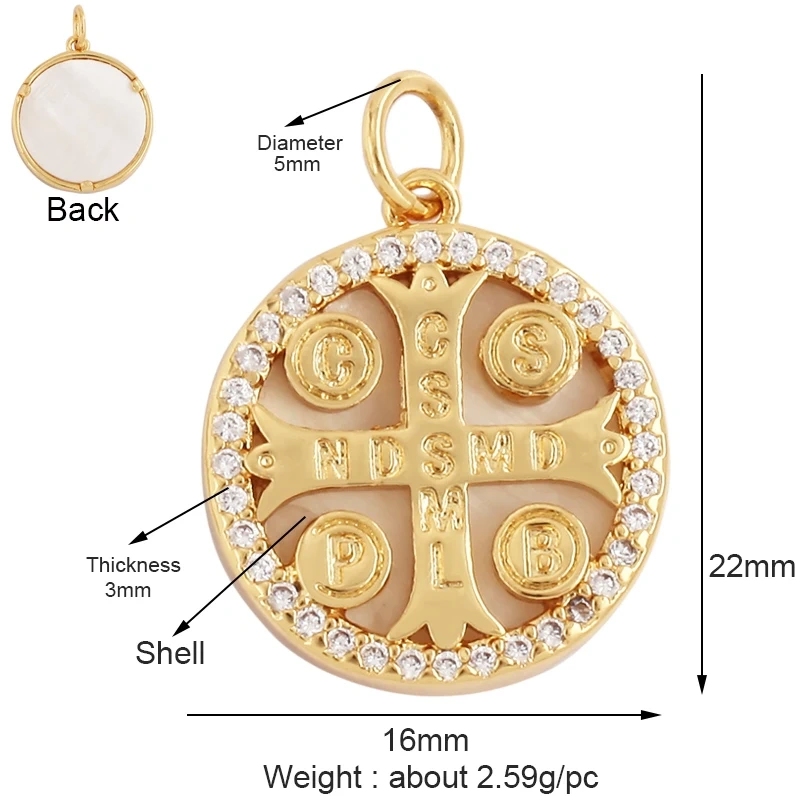 Shell 18K Gold Inlaid Zirconia Charm Geometry Pendant,Holy Religious Jesus Virgin Mary Jewelry Necklace Accessories Supplies M70
