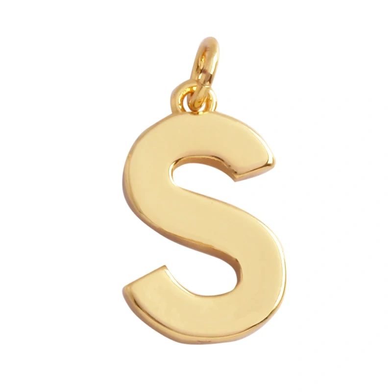 Initial Letter charm pendant , mirror finish, gold plated colour , fashion jewelry findings , 1pc S17