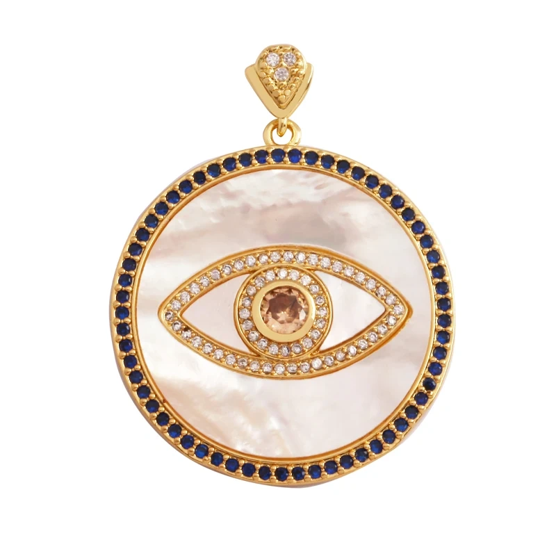 Fashion Unique Amulet Turkish Lucky Evil Eye Charm Pendant,Shell Pearl Cubic Zircon  Paved,Jewelry Necklace Bracelet Supply K32