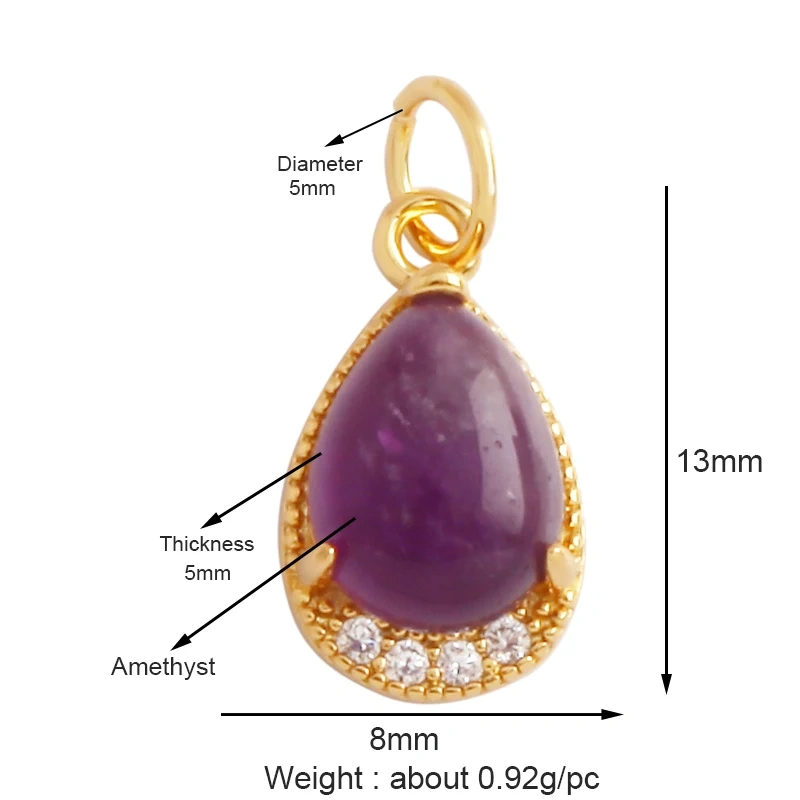 Trendy Crystal Agate Topaz Amethyst Charm Pendant,Water Drop Geometry Shape Necklace Bracelet Handmade Jewelry Accessories K46