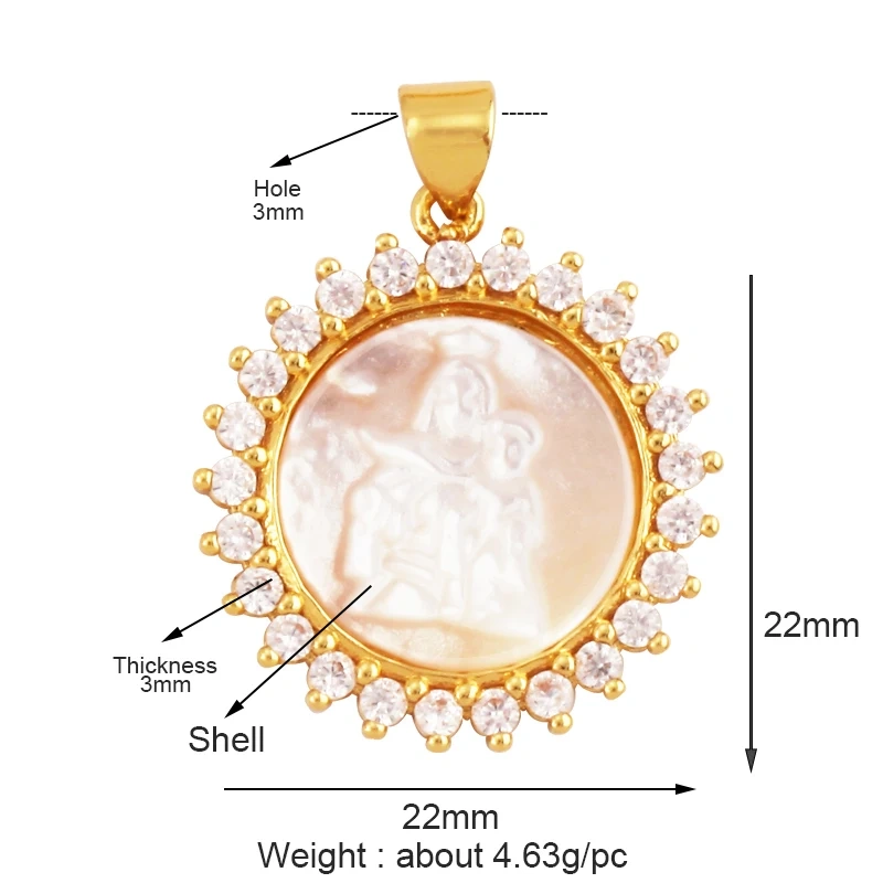 Shell 18K Gold Inlaid Zirconia Charm Geometry Pendant,Holy Religious Jesus Virgin Mary Jewelry Necklace Accessories Supplies M70
