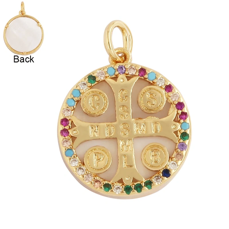 Shell 18K Gold Inlaid Zirconia Charm Geometry Pendant,Holy Religious Jesus Virgin Mary Jewelry Necklace Accessories Supplies M70