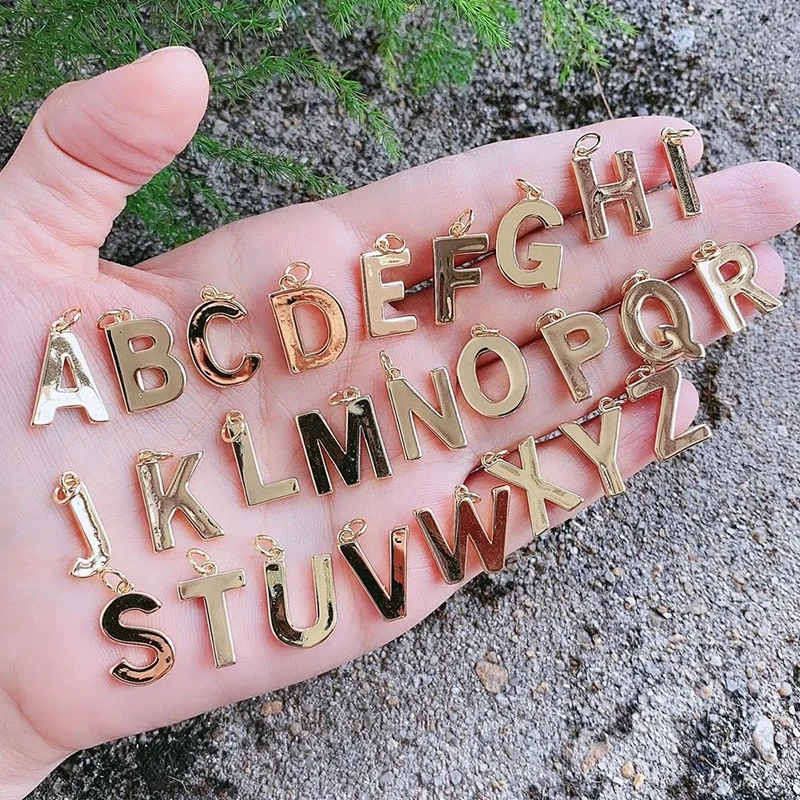 Initial Letter charm pendant , mirror finish, gold plated colour , fashion jewelry findings , 1pc L01