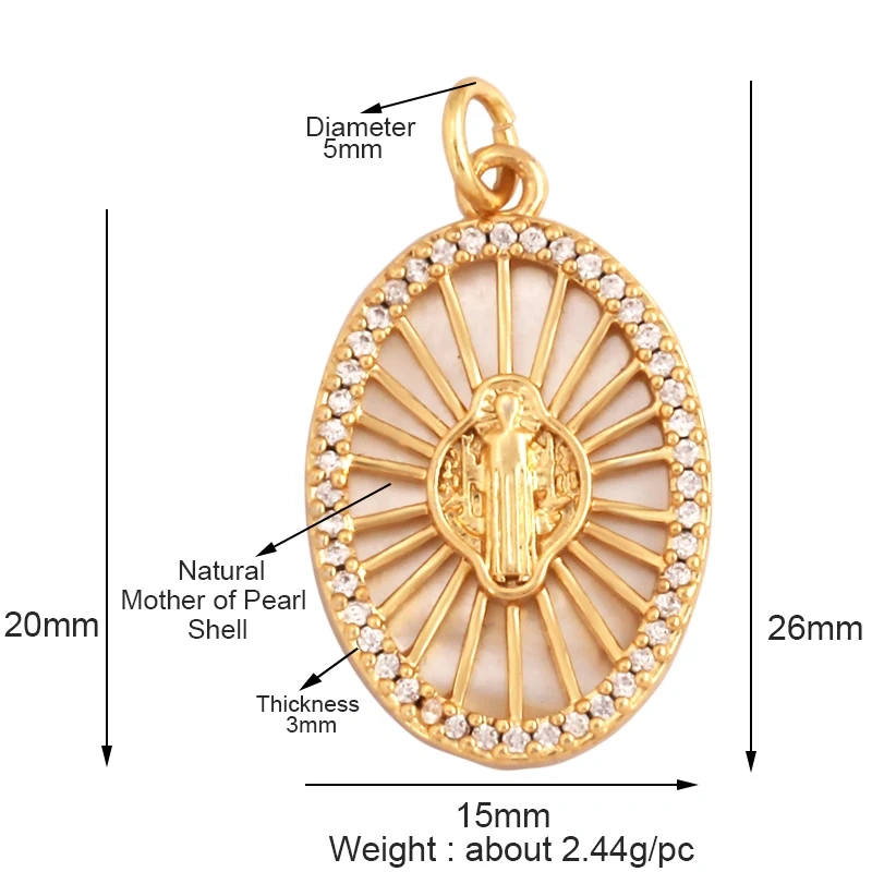 Shell 18K Gold Inlaid Zirconia Charm Geometry Pendant,Holy Religious Jesus Virgin Mary Jewelry Necklace Accessories Supplies M70