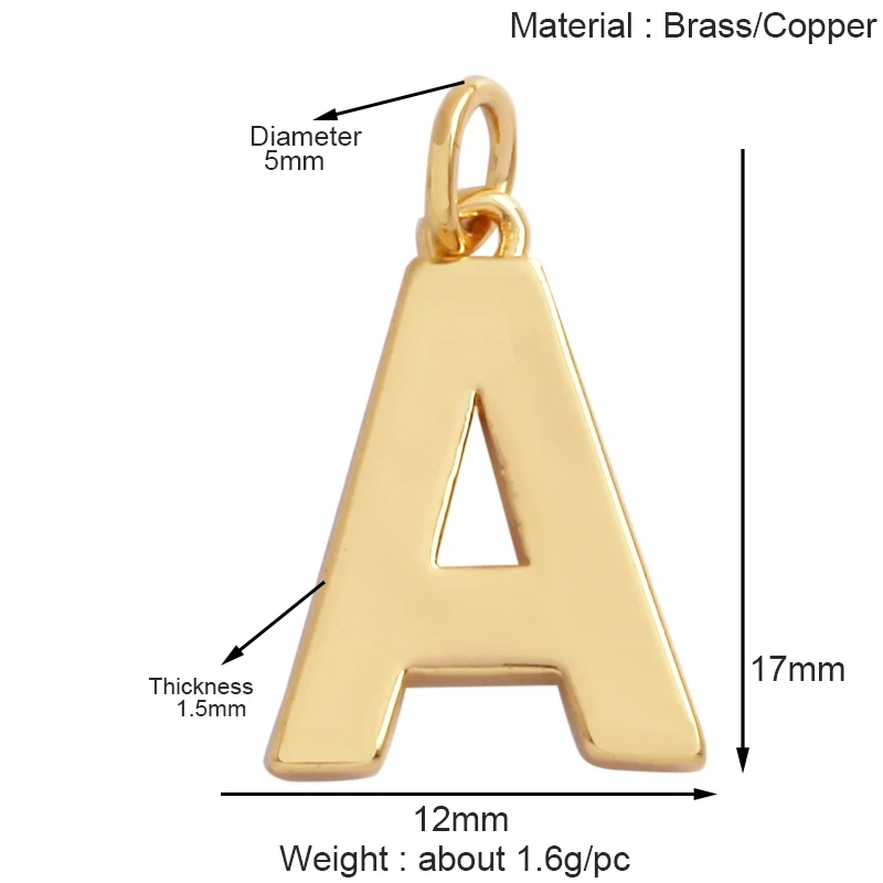 Initial Letter charm pendant , mirror finish, gold plated colour , fashion jewelry findings , 1pc L01