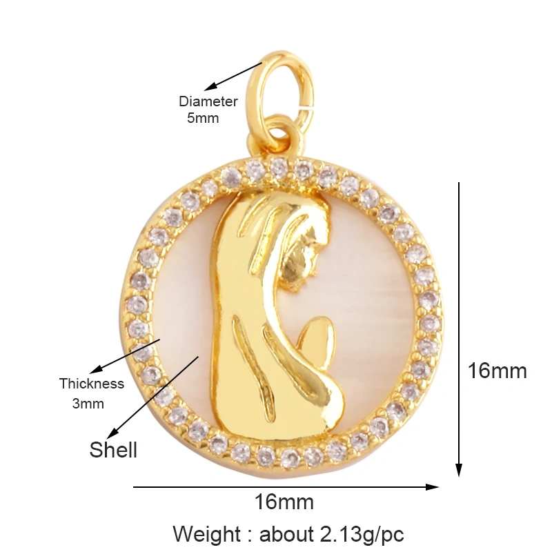 Shell 18K Gold Inlaid Zirconia Charm Geometry Pendant,Holy Religious Jesus Virgin Mary Jewelry Necklace Accessories Supplies M70