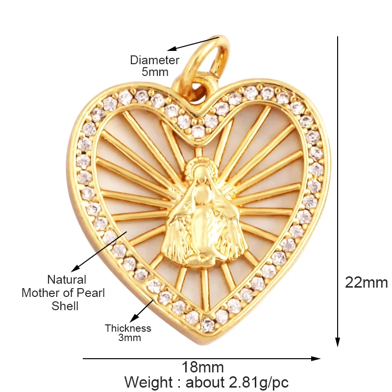 Shell 18K Gold Inlaid Zirconia Charm Geometry Pendant,Holy Religious Jesus Virgin Mary Jewelry Necklace Accessories Supplies M70