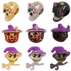 Happy Halloween 3D Pumpkin Skull Head Bead,Paracord Beads,Men 18K Gold Brass Bracelet Charms Components Accessories Supplies K50