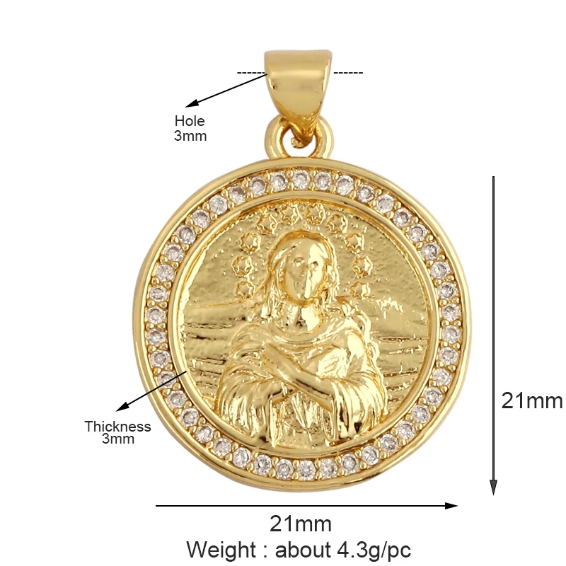 Shell 18K Gold Inlaid Zirconia Charm Geometry Pendant,Holy Religious Jesus Virgin Mary Jewelry Necklace Accessories Supplies M70