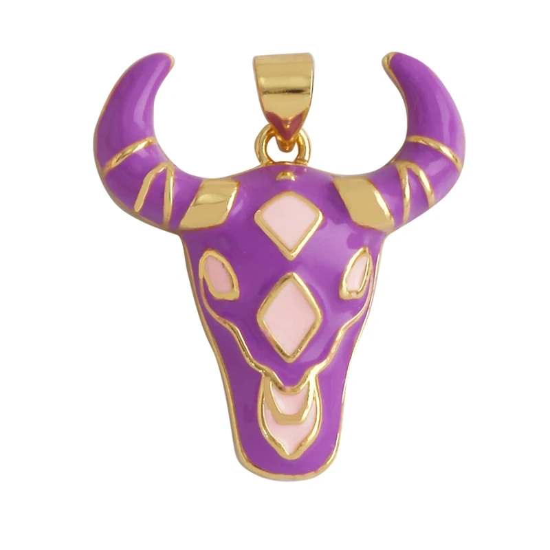 Animal Cow Ox Head Colourful Charm Pendant,18K Gold Plated Cubic Zirconia Necklace Bracelet for Jewelry Findings Supplies M62