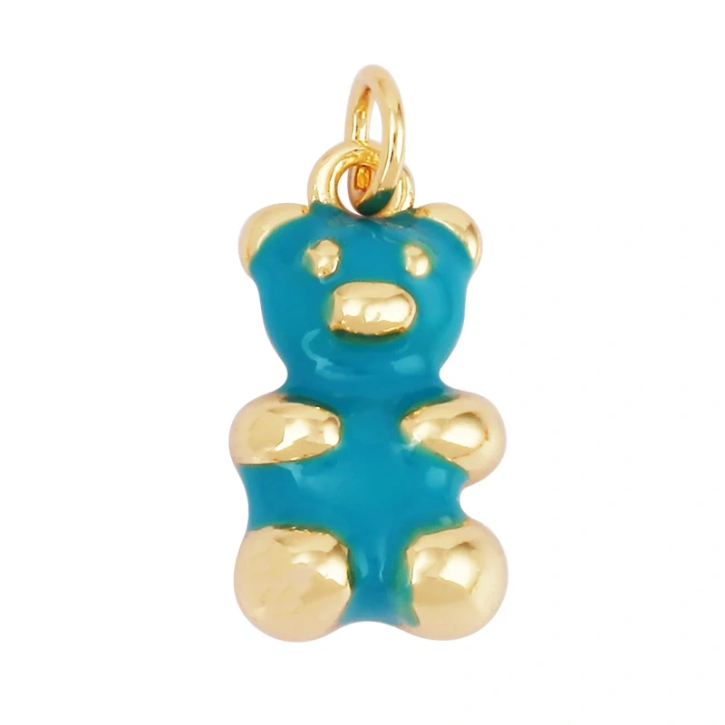 Cute Bear Charm Pendant,18K Gold Plated Cubic Zironia Pearl Animal Necklace Bracelet for Handmade Jewelry Accessories Supply M85