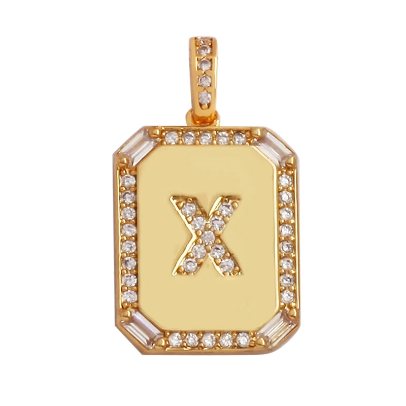 Fashion Hip Hop Style Rectangle 18K Gold Plated Initial Name A-Z Letter Charm Pendant,Necklace Jewelry Findings  Women Men P18