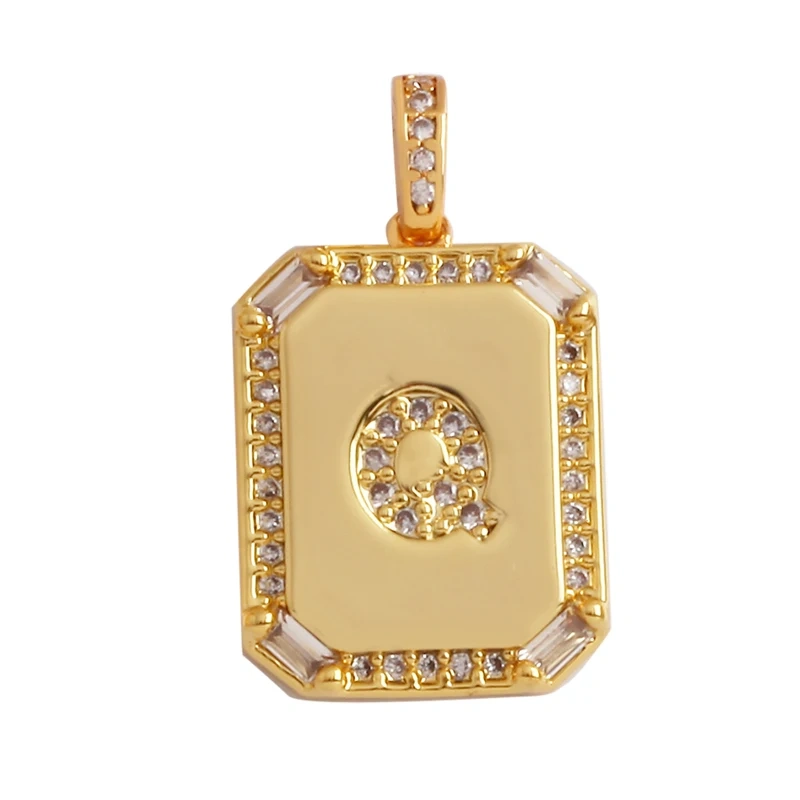 Fashion Hip Hop Style Rectangle 18K Gold Plated Initial Name A-Z Letter Charm Pendant,Necklace Jewelry Findings  Women Men P18