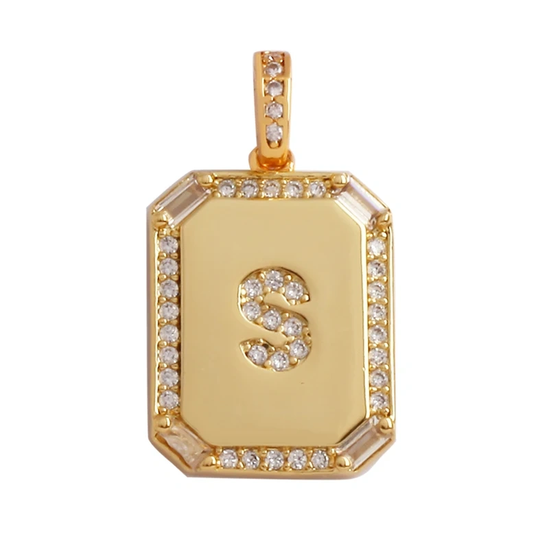Fashion Hip Hop Style Rectangle 18K Gold Plated Initial Name A-Z Letter Charm Pendant,Necklace Jewelry Findings  Women Men P18
