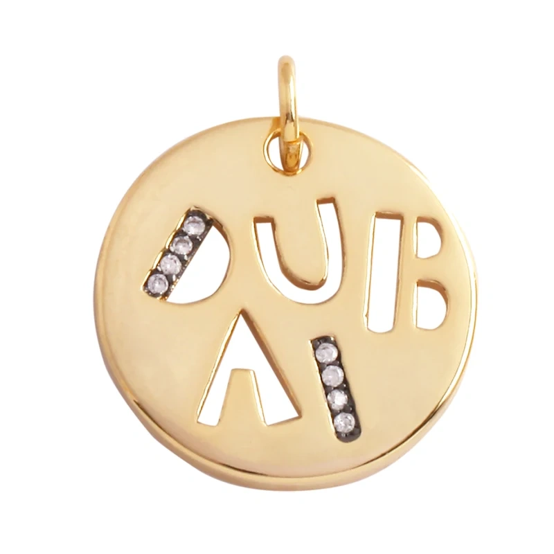 Round Coin Colourful Totem Letter Charm Pendant, Honkong Lasvegas New York Hongkong Tourism 18K Real Gold Plated Colour,Necklace Bracelet for Handmade Jewelry Supplies M72