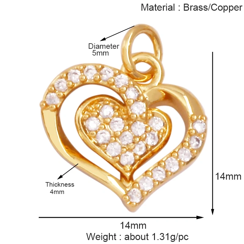Trendy MOM MAMA Love Heart Charm Pendant,Creative Angel Wings 18K Gold Plated Zircon Jewelry Findings Accessories Supplies K38