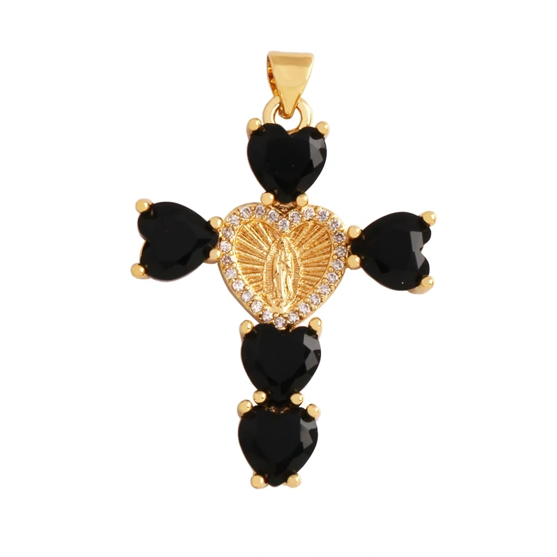 Colorful Cubic Zirconia Cross Religious Style Charm Pendant,Gold Plated Inlaid Jewelry Necklace Bracelet Accessories Supply P13
