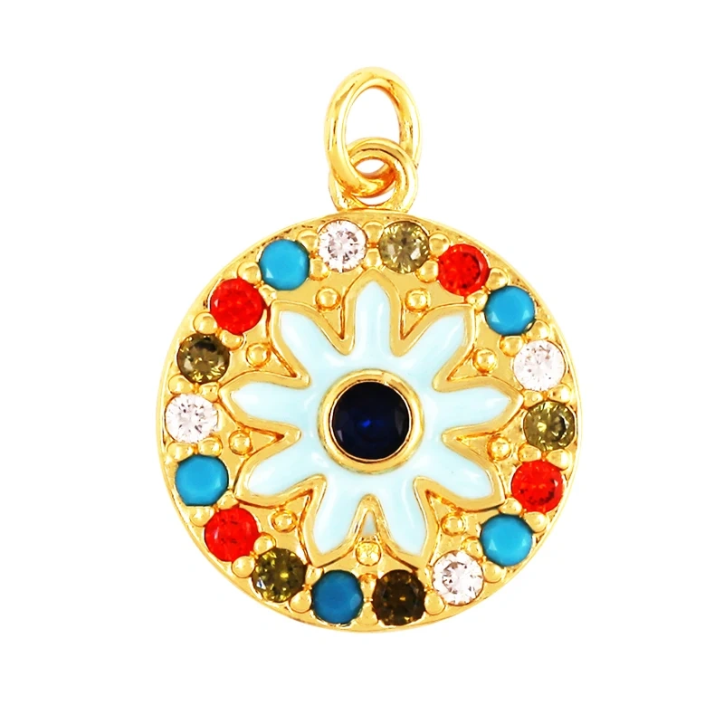 Fashion Romantic Sweet Colorful Rose Sun Lotus Flower Tree Charm Pendant,Enamel Coin Rainbow Girl Gift Party Jewelry Supply L56