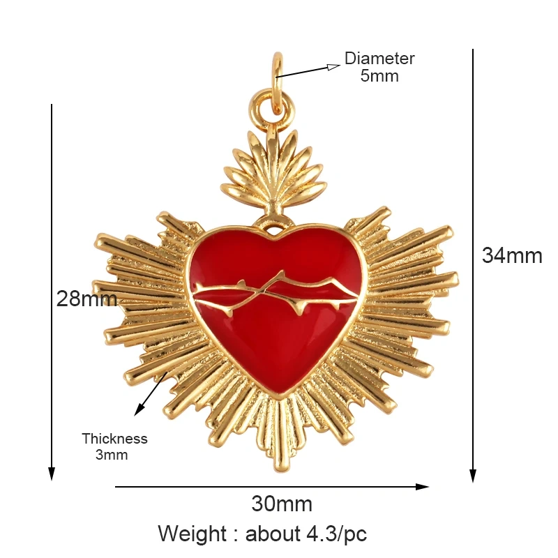 New in Sacred Red Heart Charm Victorian Love Zircon Charm Pendant,Fashion Wing 18K Gold Plated for Jewelry Making Supplies P04