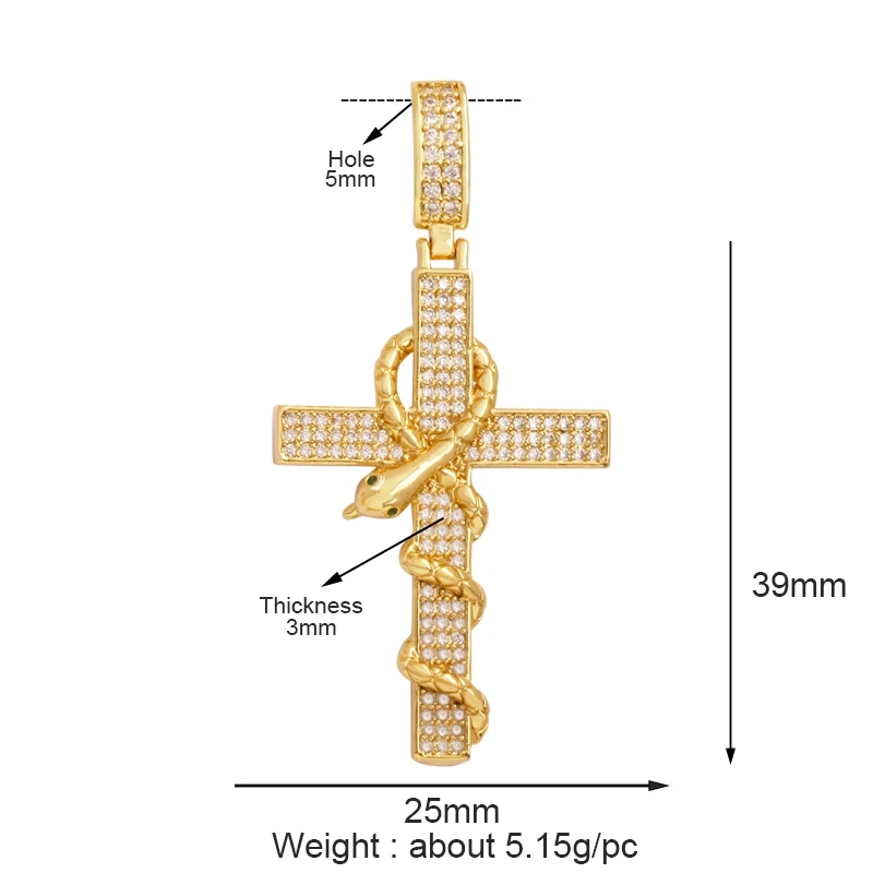 Colorful Cubic Zirconia Cross Religious Style Charm Pendant,Gold Plated Inlaid Jewelry Necklace Bracelet Accessories Supply P13