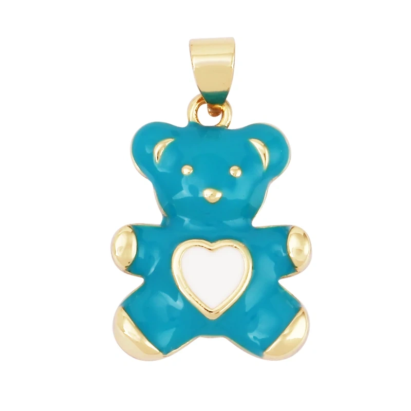 Cute Bear Charm Pendant,18K Gold Plated Cubic Zironia Pearl Animal Necklace Bracelet for Handmade Jewelry Accessories Supply M85