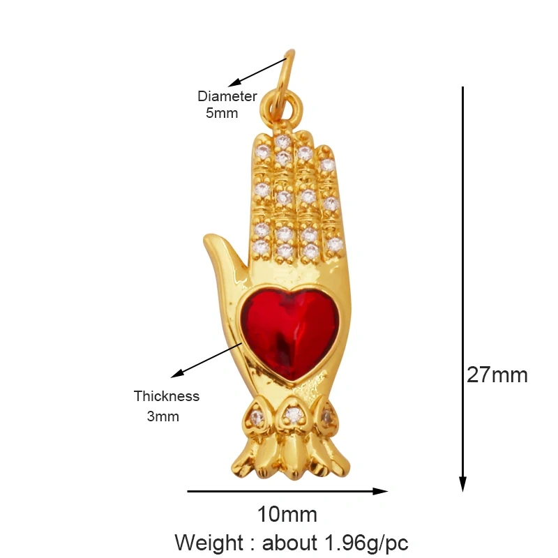 New in Sacred Red Heart Charm Victorian Love Zircon Charm Pendant,Fashion Wing 18K Gold Plated for Jewelry Making Supplies P04