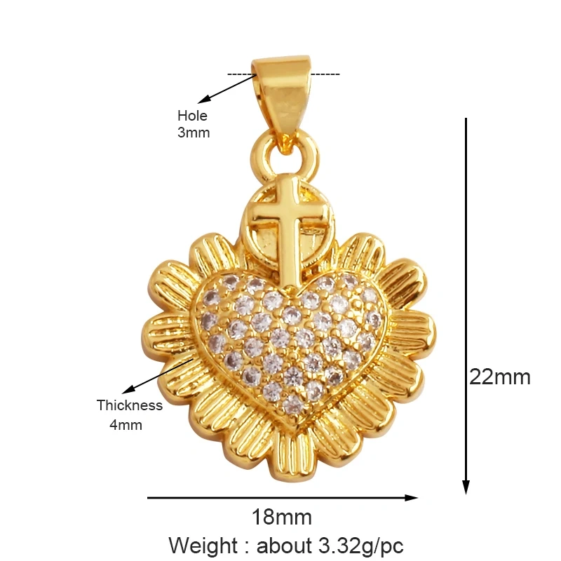 New in Sacred Red Heart Charm Victorian Love Zircon Charm Pendant,Fashion Wing 18K Gold Plated for Jewelry Making Supplies P04
