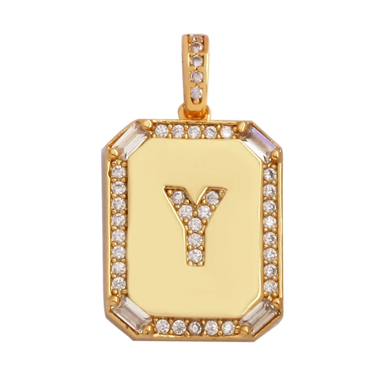 Fashion Hip Hop Style Rectangle 18K Gold Plated Initial Name A-Z Letter Charm Pendant,Necklace Jewelry Findings  Women Men P18