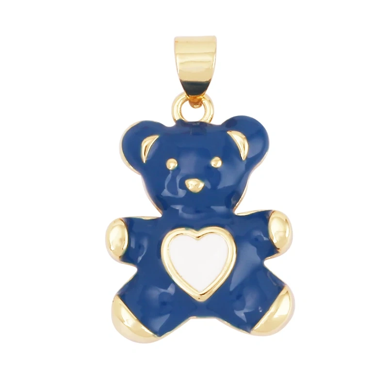 Cute Bear Charm Pendant,18K Gold Plated Cubic Zironia Pearl Animal Necklace Bracelet for Handmade Jewelry Accessories Supply M85