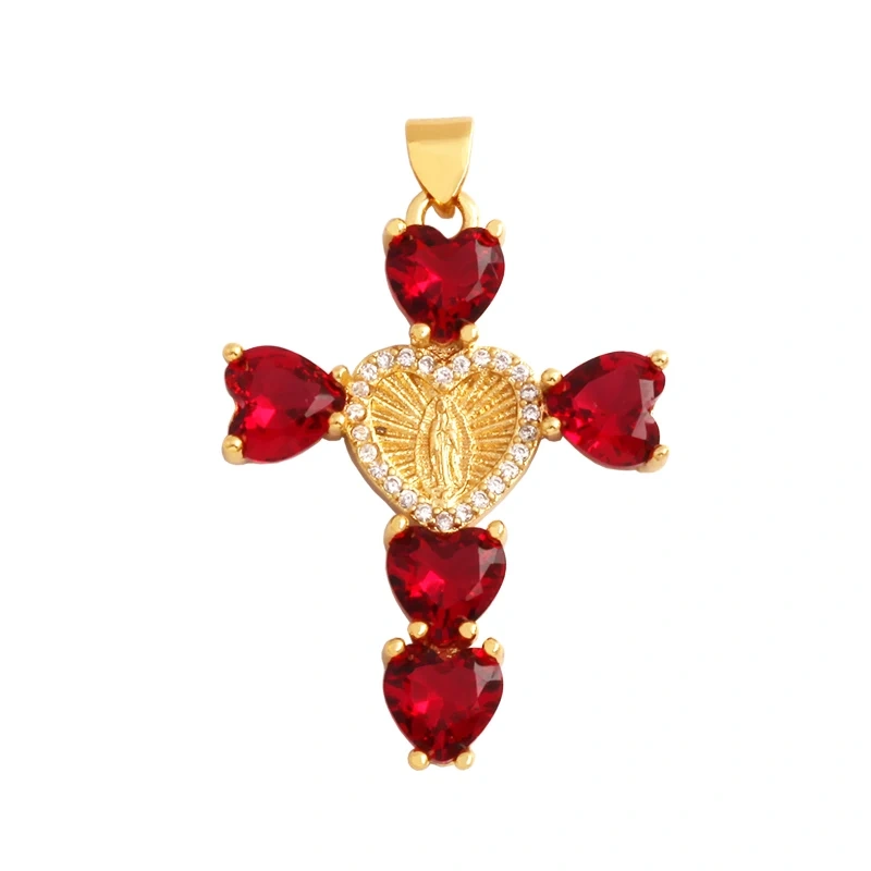 Colorful Cubic Zirconia Cross Religious Style Charm Pendant,Gold Plated Inlaid Jewelry Necklace Bracelet Accessories Supply P13