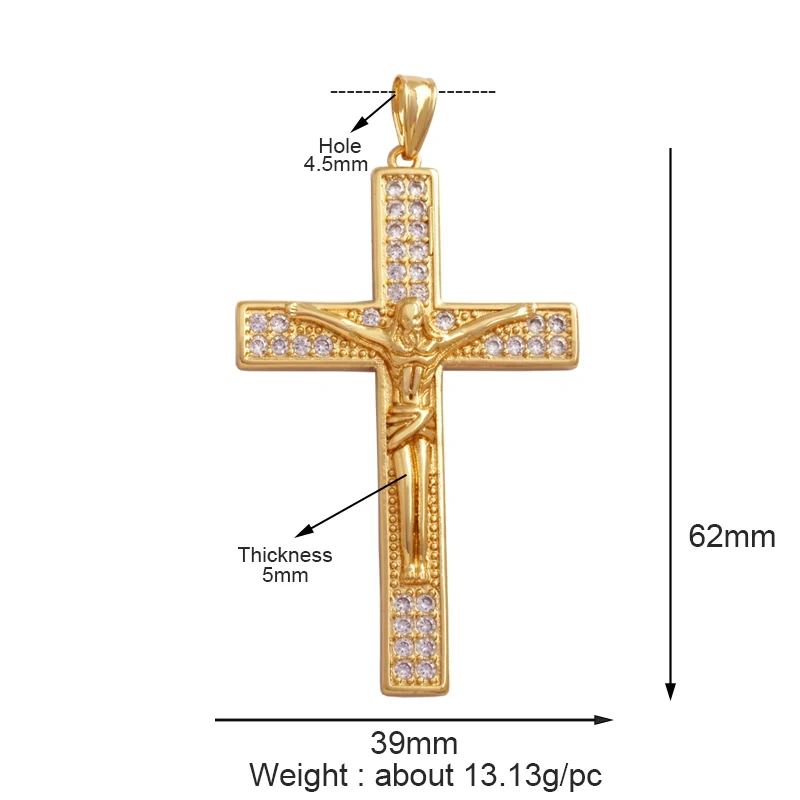 Colorful Cubic Zirconia Cross Religious Style Charm Pendant,Gold Plated Inlaid Jewelry Necklace Bracelet Accessories Supply P13