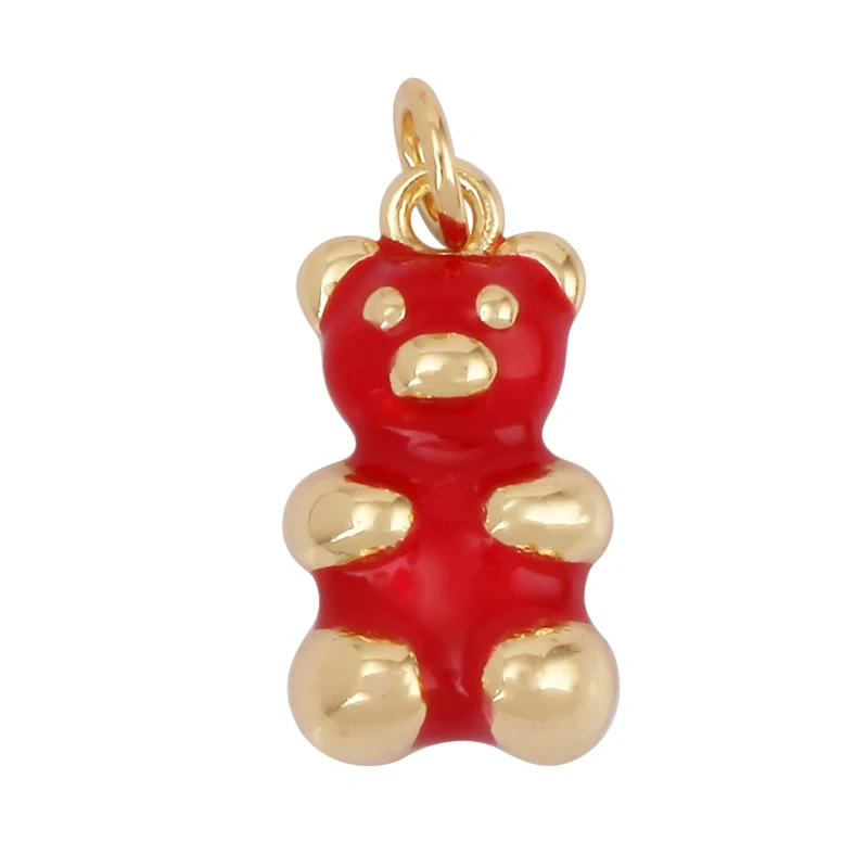 Cute Bear Charm Pendant,18K Gold Plated Cubic Zironia Pearl Animal Necklace Bracelet for Handmade Jewelry Accessories Supply M85