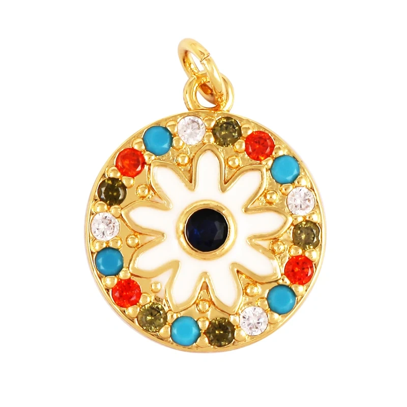 Fashion Romantic Sweet Colorful Rose Sun Lotus Flower Tree Charm Pendant,Enamel Coin Rainbow Girl Gift Party Jewelry Supply L56