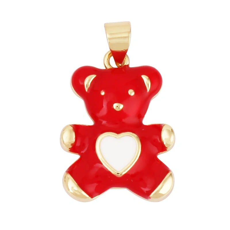 Cute Bear Charm Pendant,18K Gold Plated Cubic Zironia Pearl Animal Necklace Bracelet for Handmade Jewelry Accessories Supply M85