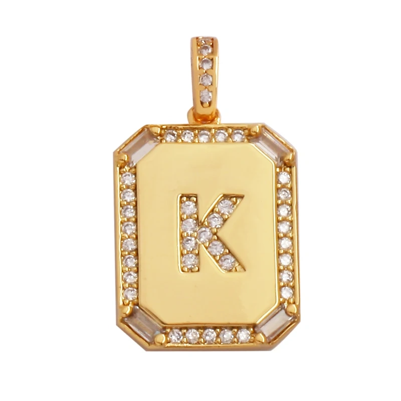 Fashion Hip Hop Style Rectangle 18K Gold Plated Initial Name A-Z Letter Charm Pendant,Necklace Jewelry Findings  Women Men P18