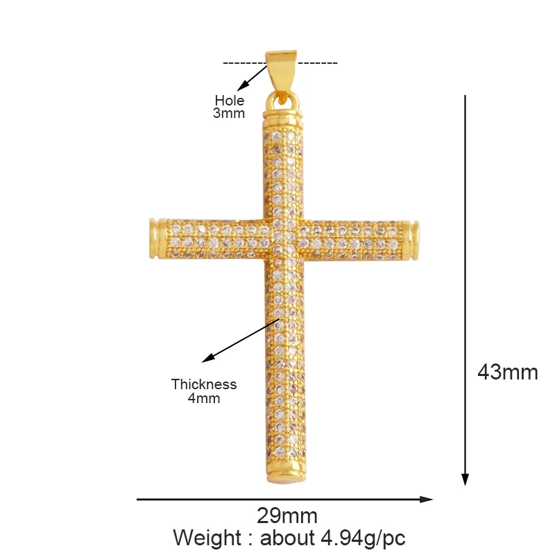 Colorful Cubic Zirconia Cross Religious Style Charm Pendant,Gold Plated Inlaid Jewelry Necklace Bracelet Accessories Supply P13