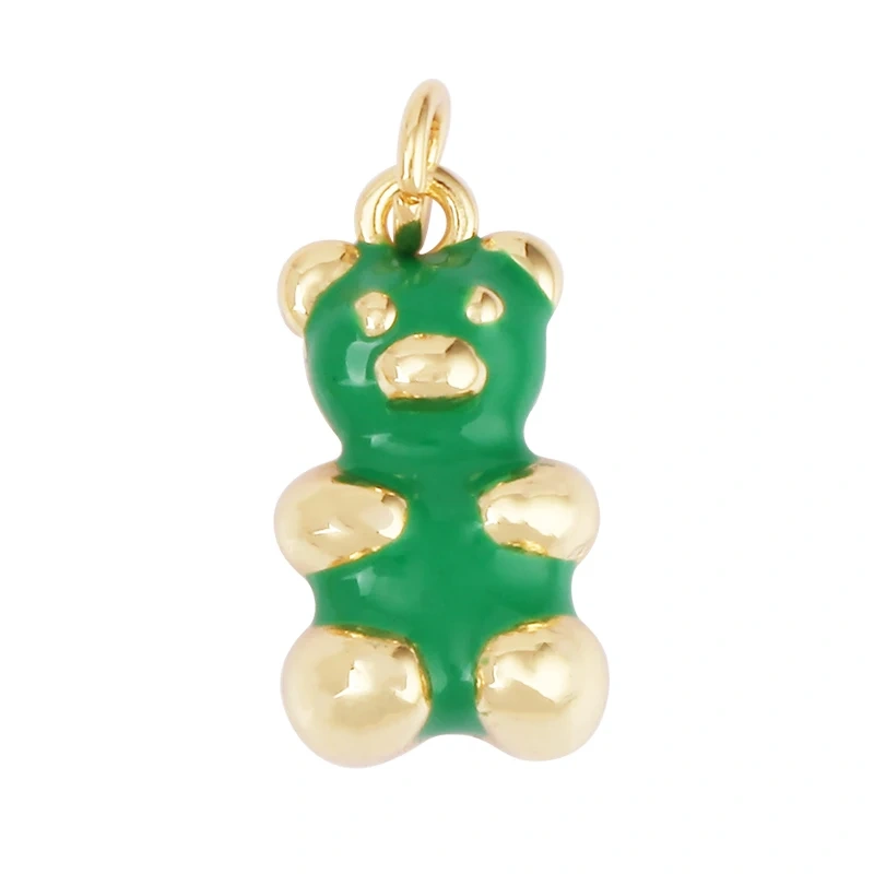 Cute Bear Charm Pendant,18K Gold Plated Cubic Zironia Pearl Animal Necklace Bracelet for Handmade Jewelry Accessories Supply M85