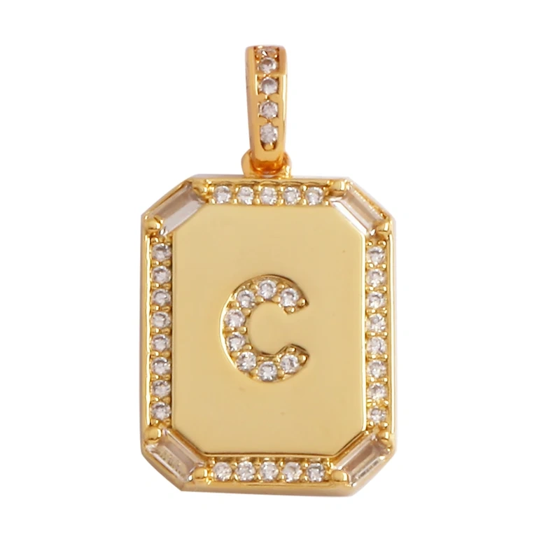 Fashion Hip Hop Style Rectangle 18K Gold Plated Initial Name A-Z Letter Charm Pendant,Necklace Jewelry Findings  Women Men P18