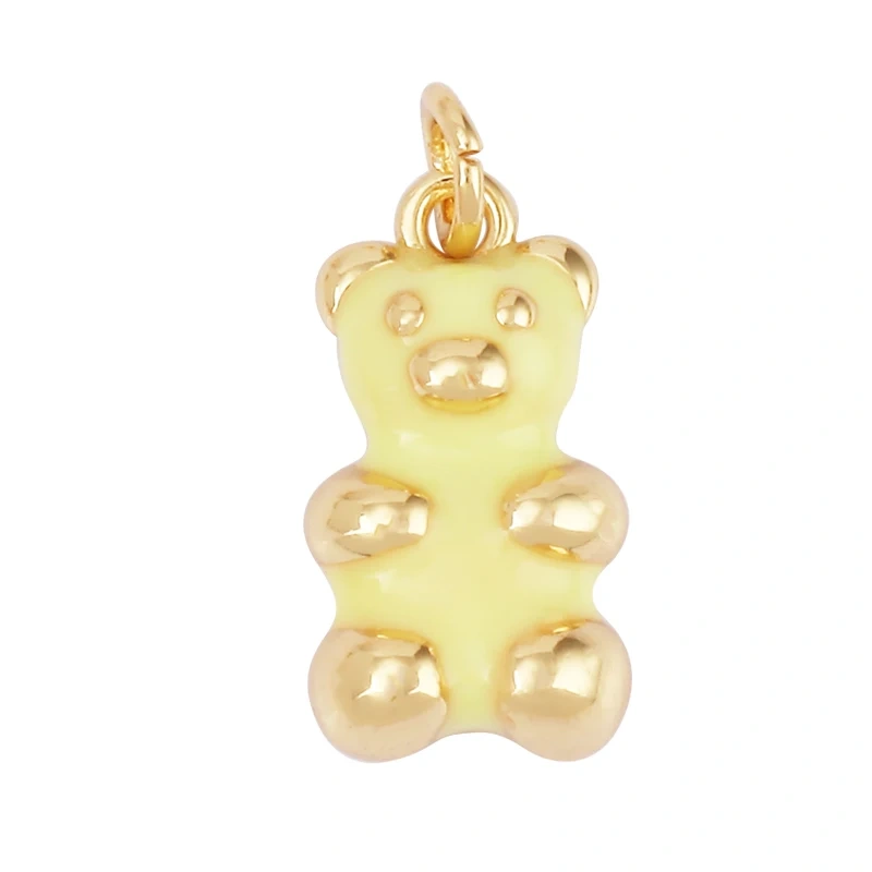Cute Bear Charm Pendant,18K Gold Plated Cubic Zironia Pearl Animal Necklace Bracelet for Handmade Jewelry Accessories Supply M85
