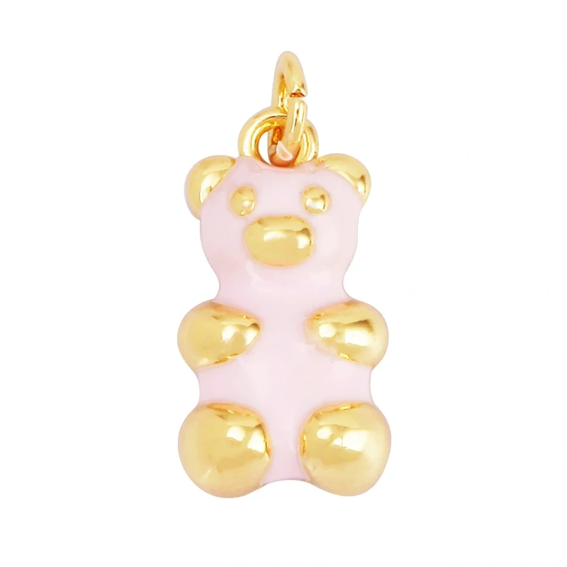 Cute Bear Charm Pendant,18K Gold Plated Cubic Zironia Pearl Animal Necklace Bracelet for Handmade Jewelry Accessories Supply M85