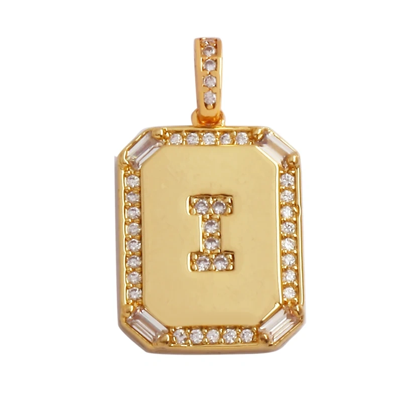 Fashion Hip Hop Style Rectangle 18K Gold Plated Initial Name A-Z Letter Charm Pendant,Necklace Jewelry Findings  Women Men P18