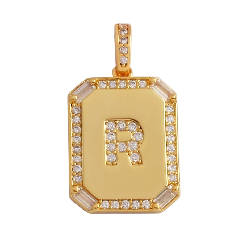 Fashion Hip Hop Style Rectangle 18K Gold Plated Initial Name A-Z Letter Charm Pendant,Necklace Jewelry Findings  Women Men P18