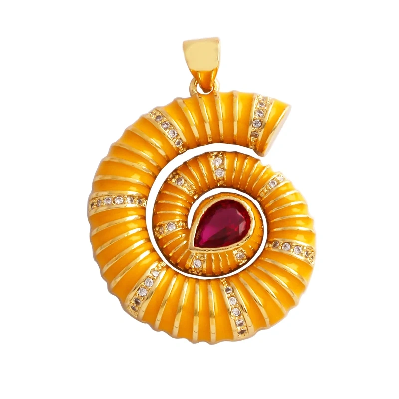 Fish Monta Ray Marine Organism Sea Conch Shell Nautil Coral Branch Charm Pendant,Gold Plated Zircon Jewelry Finding Supplies P02