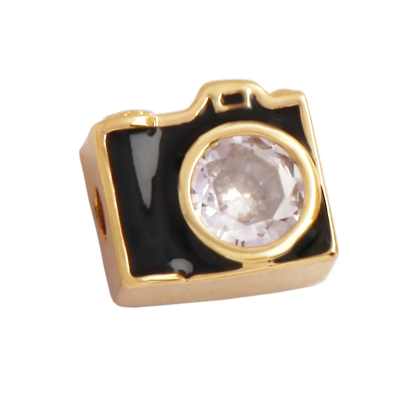 Newest Billiards Dice Camera Purse Lip Zircon Colourful Enamel Bead,18K Gold Brass Bracelet Components Accessories Supplies M72