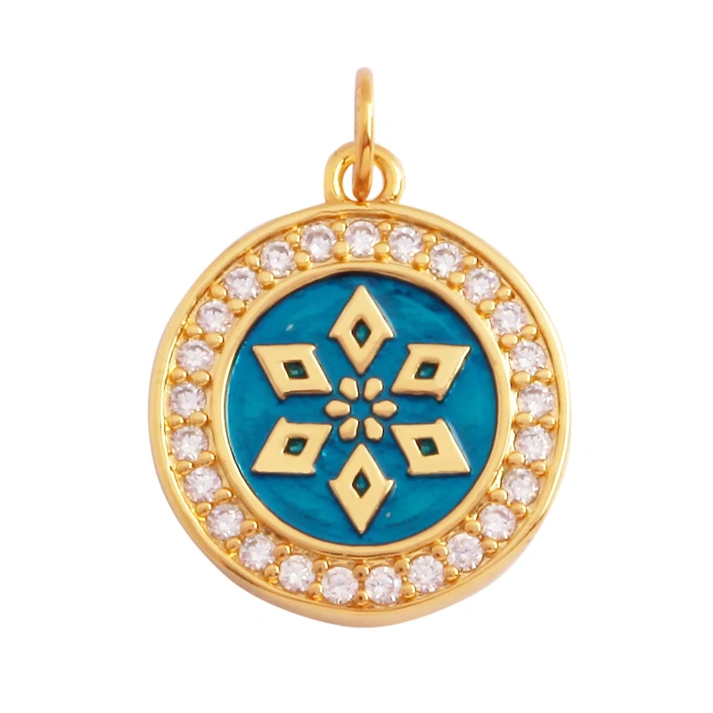 Round Coin Colourful Totem Letter Charm Pendant,18K Real Gold Plated Colour,Necklace Bracelet for Handmade Jewelry Supplies M72