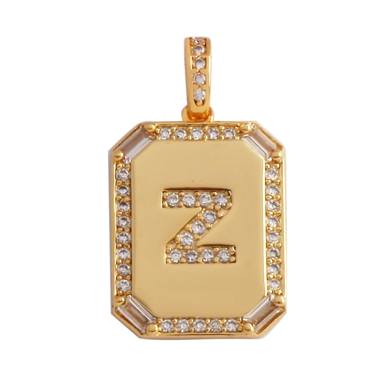Fashion Hip Hop Style Rectangle 18K Gold Plated Initial Name A-Z Letter Charm Pendant,Necklace Jewelry Findings  Women Men P18